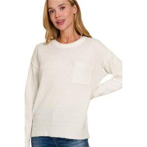 Zenana Melange Hi-low Hem Round Neck Sweater